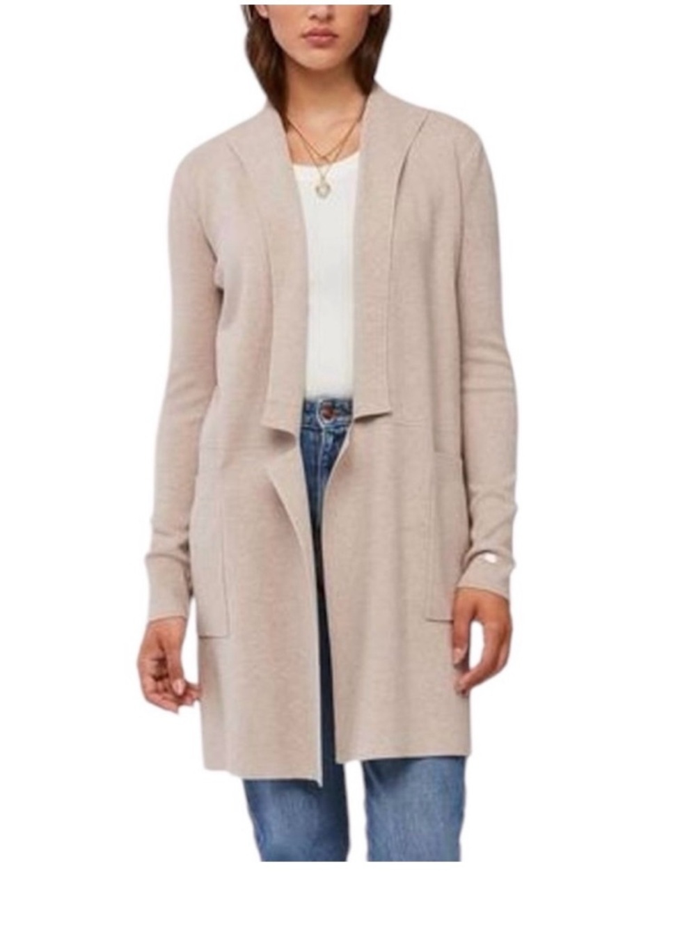 Soia & Kyo Light Beige Open-Front Long Cardigan